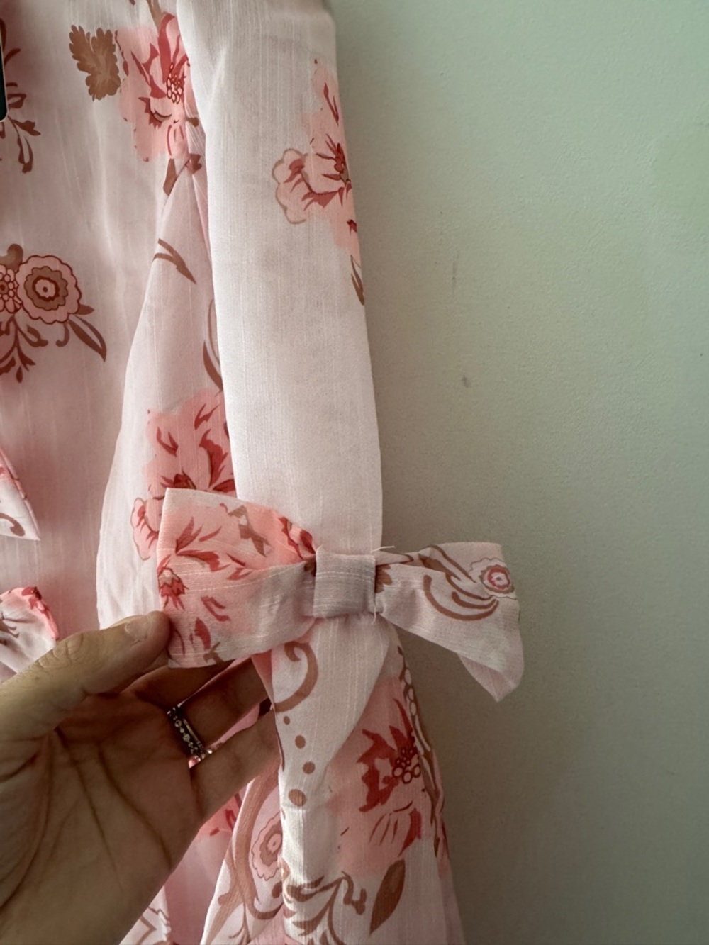 NEW!! INA Pink Floral Bow Front Sheer Mini Dress Coquette Cottagecore Romantic - Picture 6 of 8